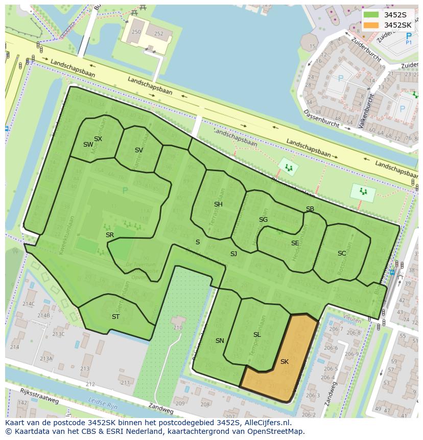 Afbeelding van het postcodegebied 3452 SK op de kaart.