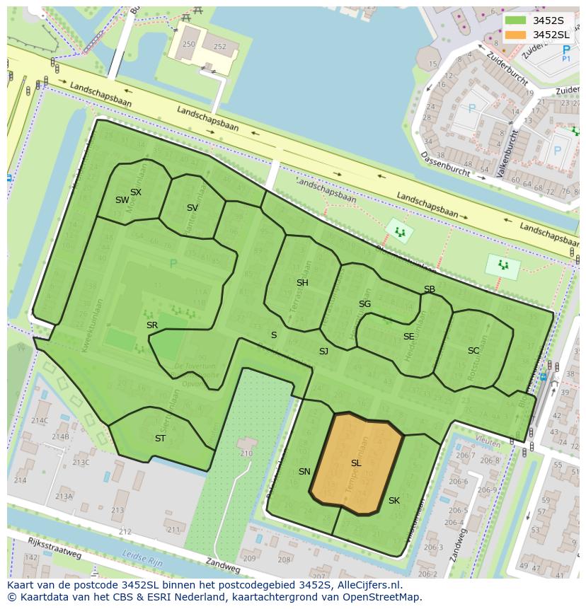 Afbeelding van het postcodegebied 3452 SL op de kaart.
