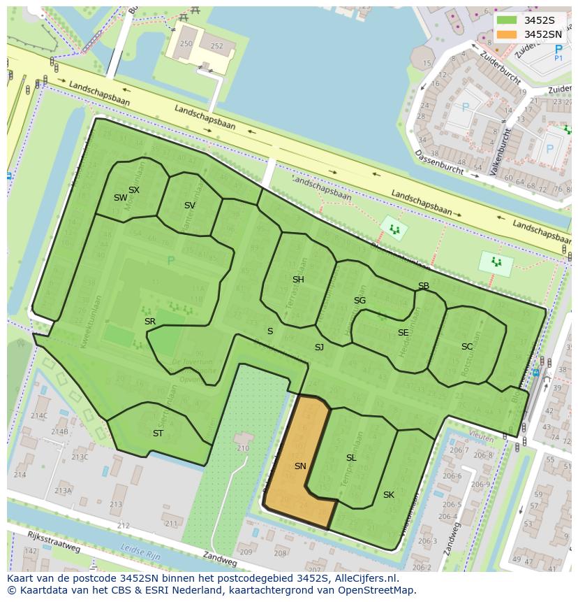 Afbeelding van het postcodegebied 3452 SN op de kaart.