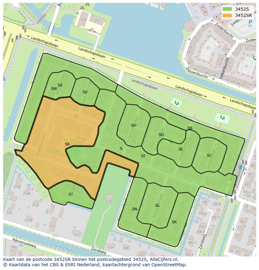Afbeelding van het postcodegebied 3452 SR op de kaart.