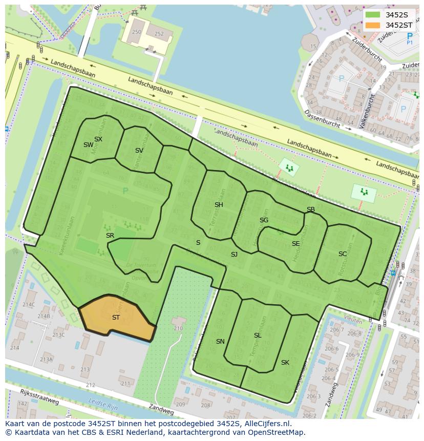 Afbeelding van het postcodegebied 3452 ST op de kaart.