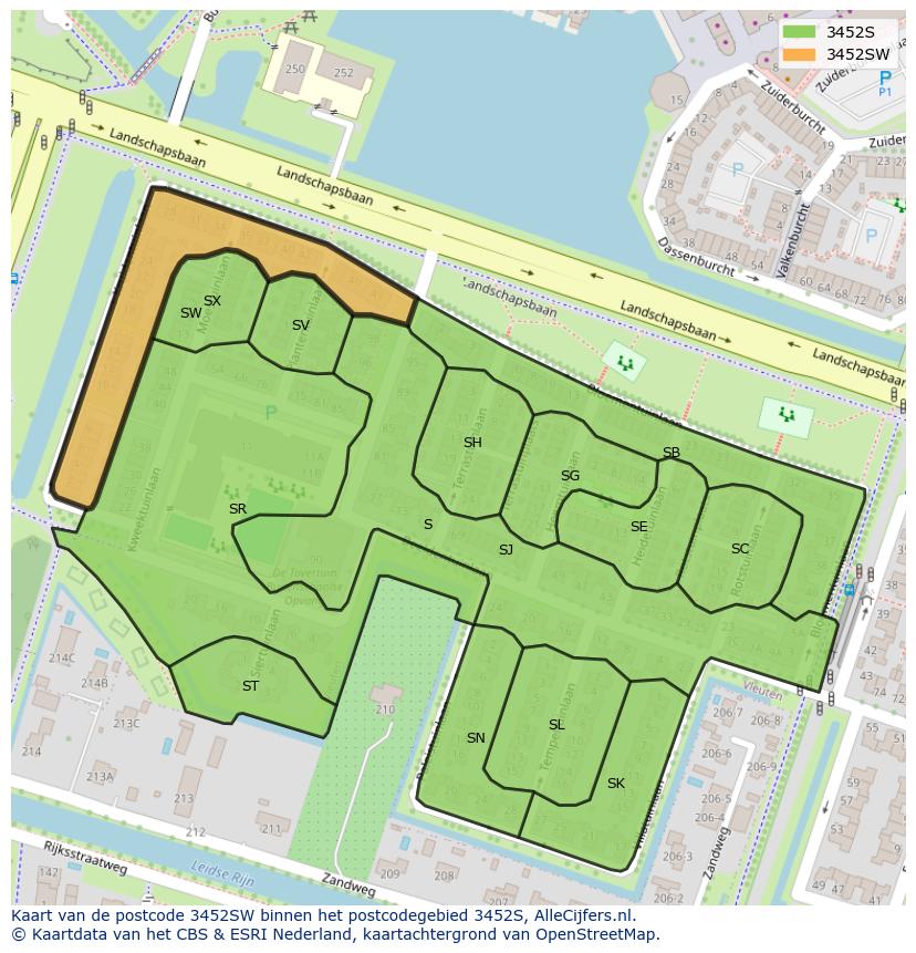 Afbeelding van het postcodegebied 3452 SW op de kaart.