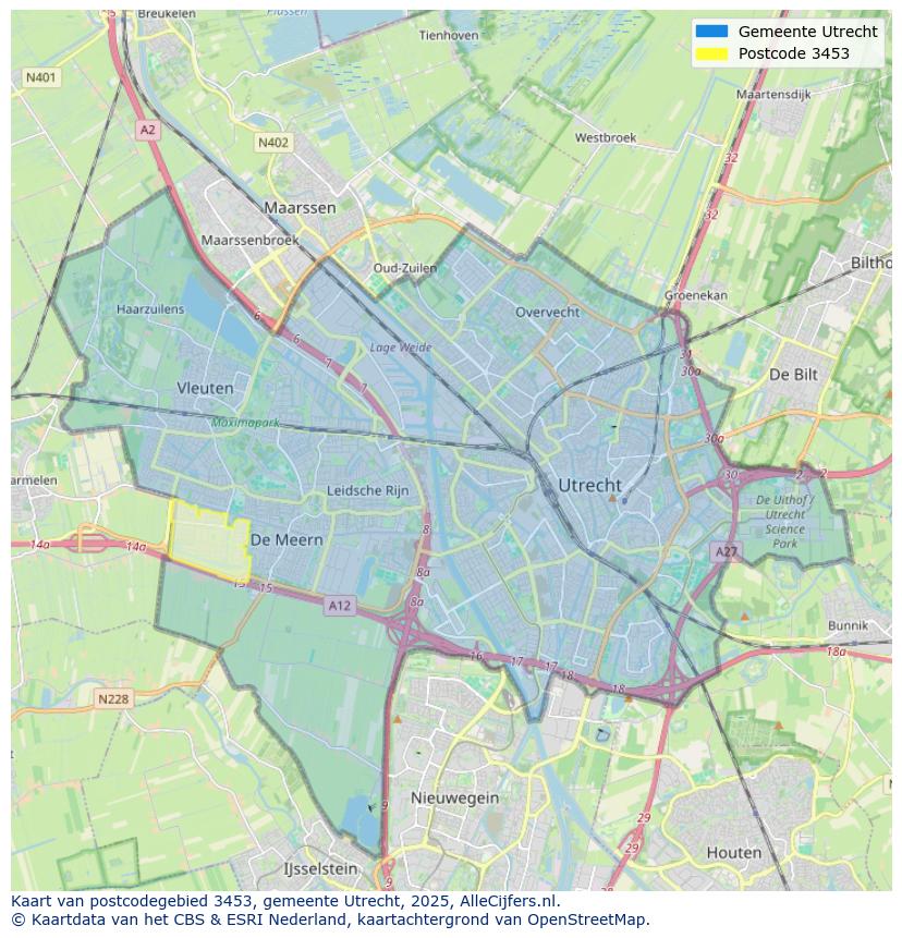 Afbeelding van het postcodegebied 3453 op de kaart.
