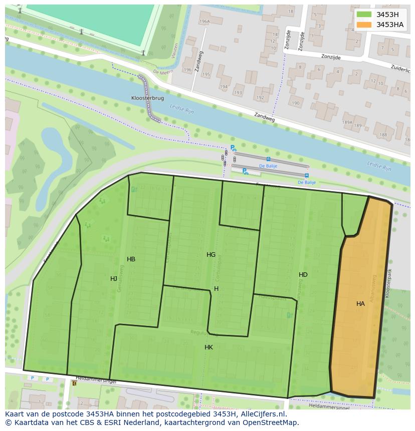 Afbeelding van het postcodegebied 3453 HA op de kaart.
