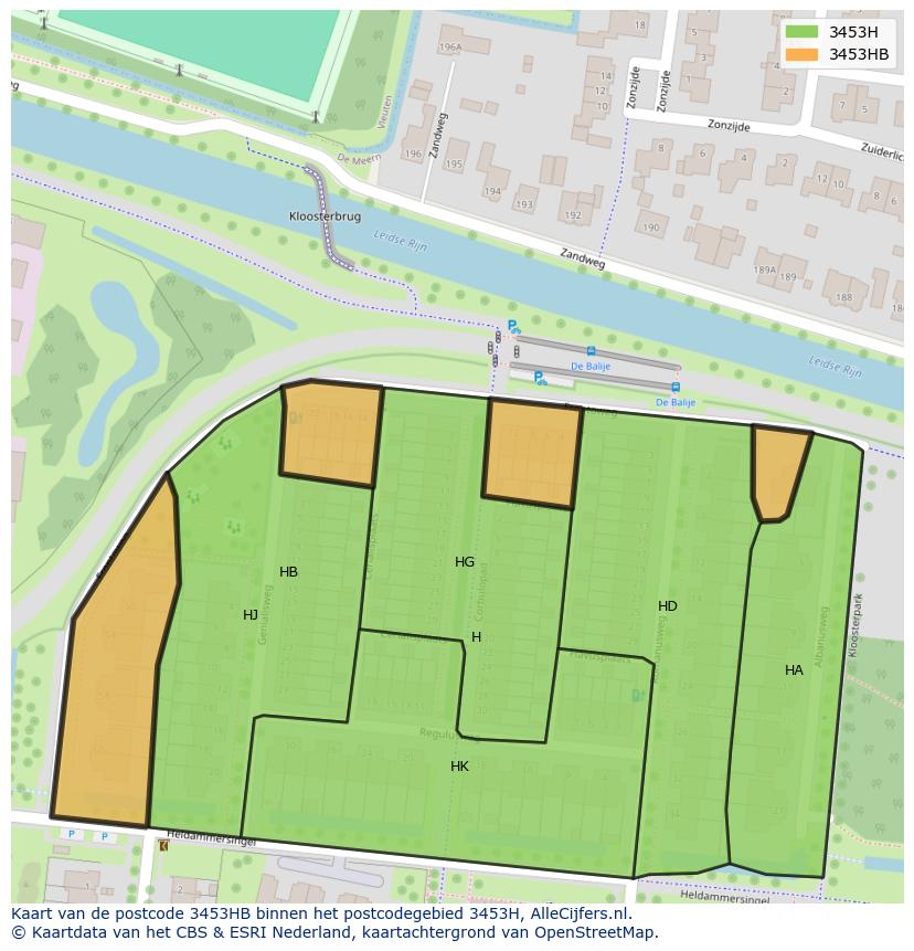 Afbeelding van het postcodegebied 3453 HB op de kaart.