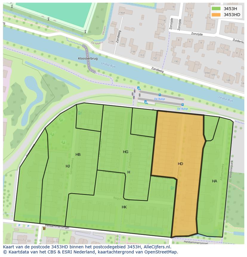 Afbeelding van het postcodegebied 3453 HD op de kaart.