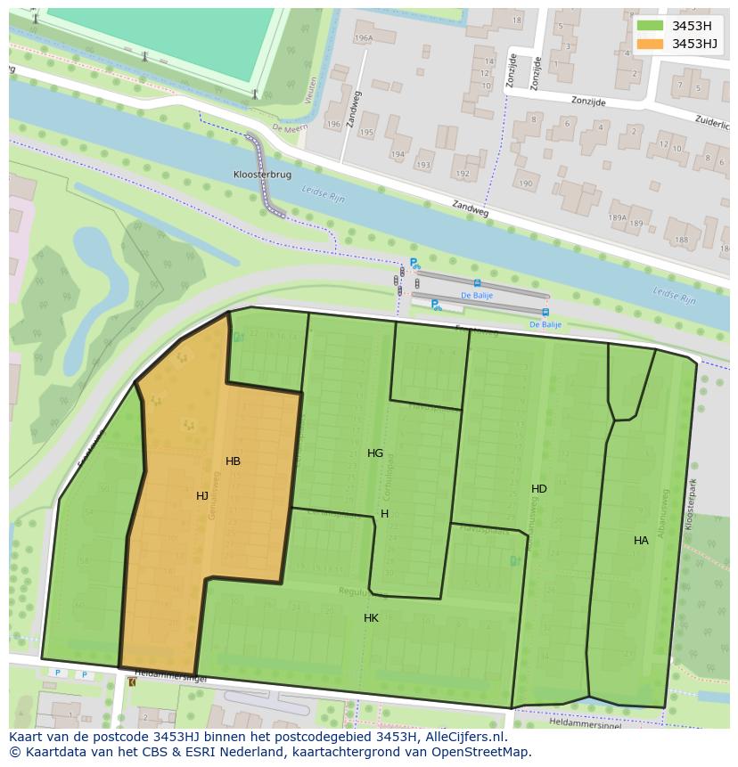 Afbeelding van het postcodegebied 3453 HJ op de kaart.