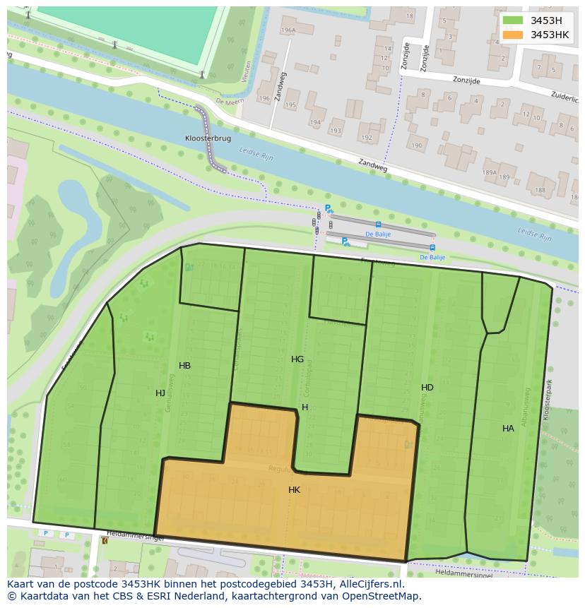 Afbeelding van het postcodegebied 3453 HK op de kaart.