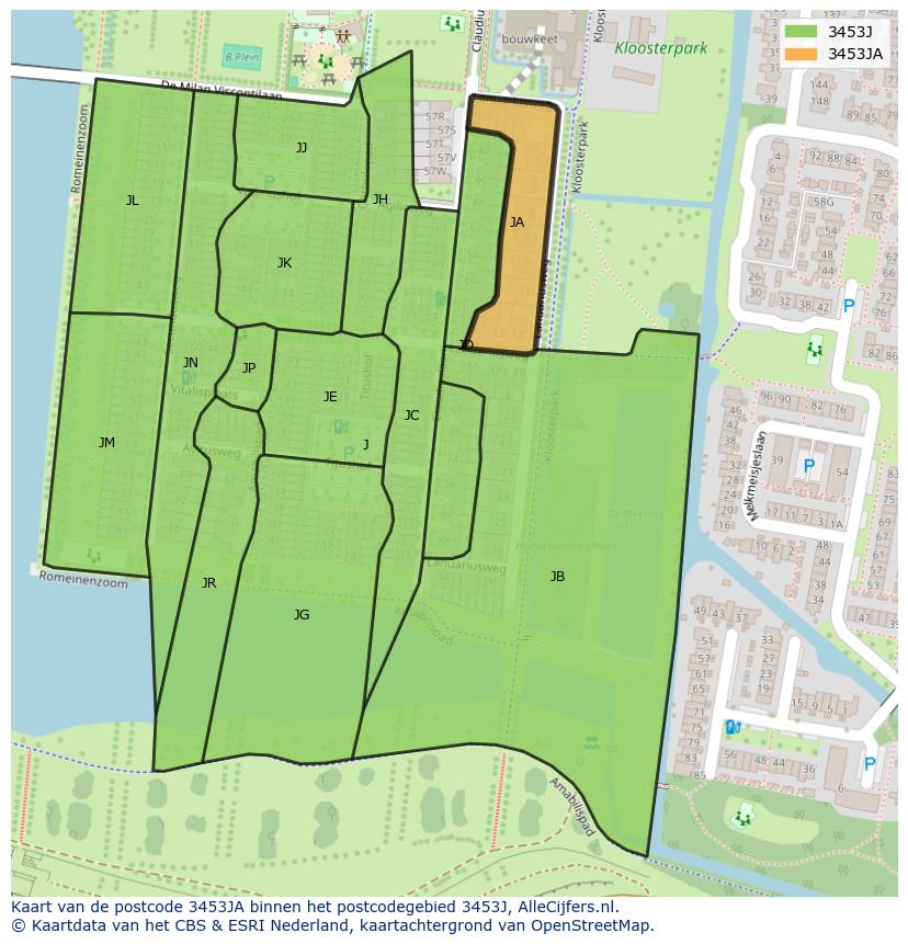 Afbeelding van het postcodegebied 3453 JA op de kaart.
