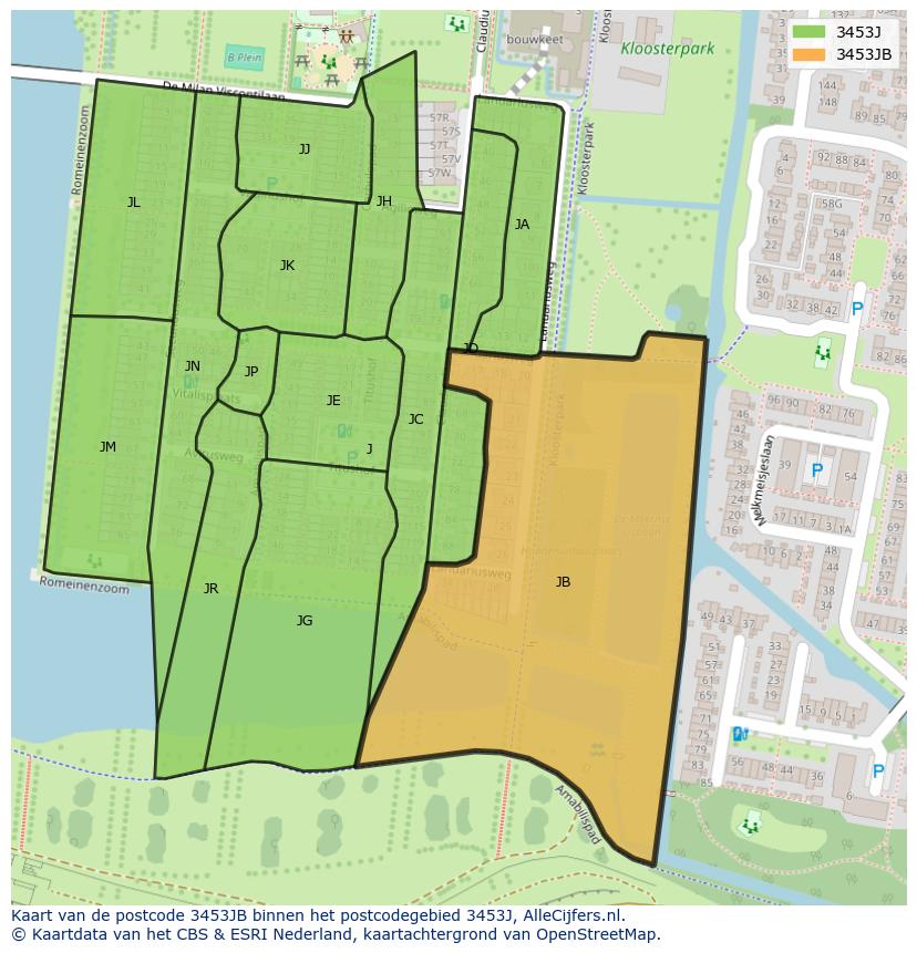 Afbeelding van het postcodegebied 3453 JB op de kaart.
