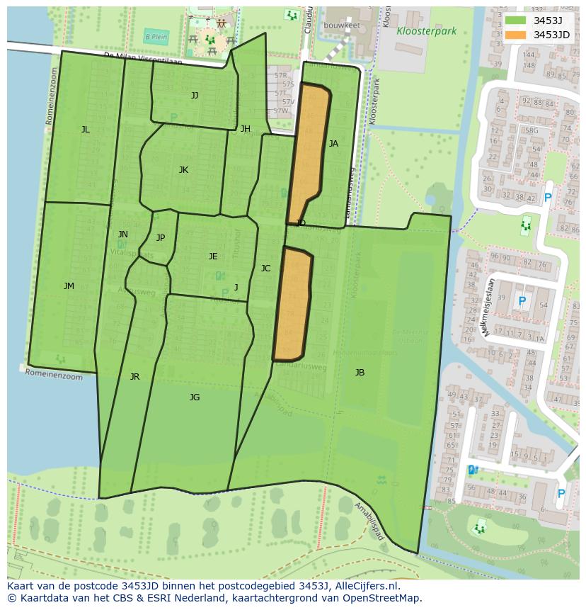 Afbeelding van het postcodegebied 3453 JD op de kaart.
