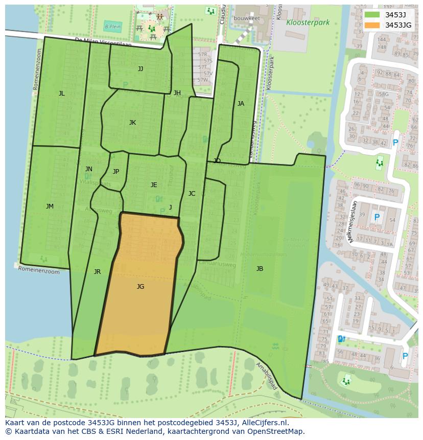 Afbeelding van het postcodegebied 3453 JG op de kaart.
