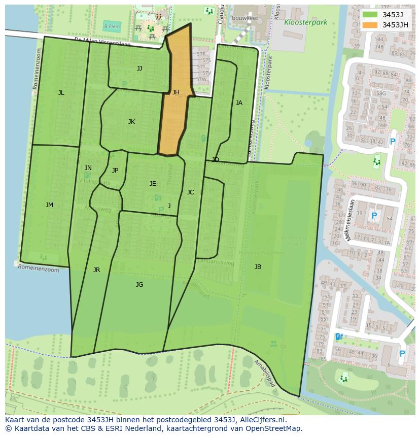 Afbeelding van het postcodegebied 3453 JH op de kaart.