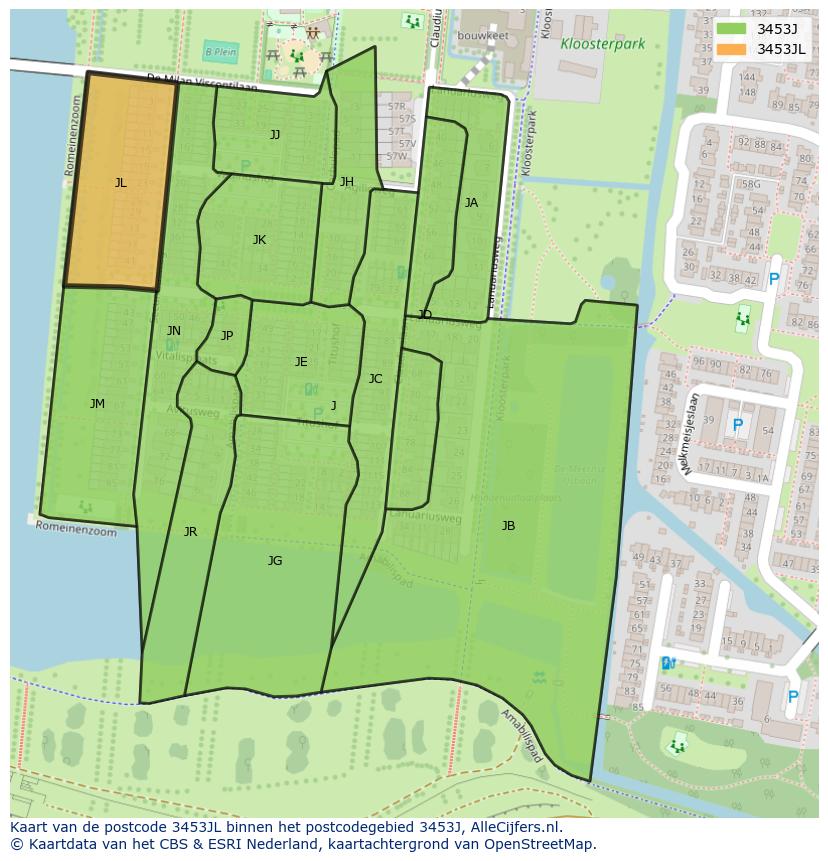 Afbeelding van het postcodegebied 3453 JL op de kaart.