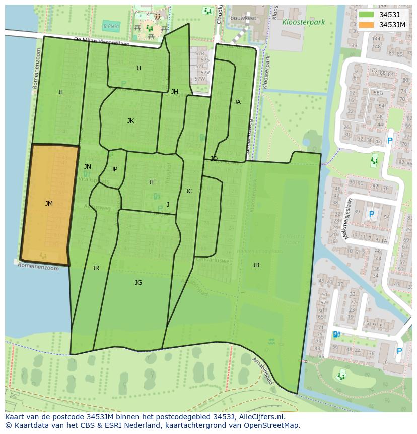 Afbeelding van het postcodegebied 3453 JM op de kaart.