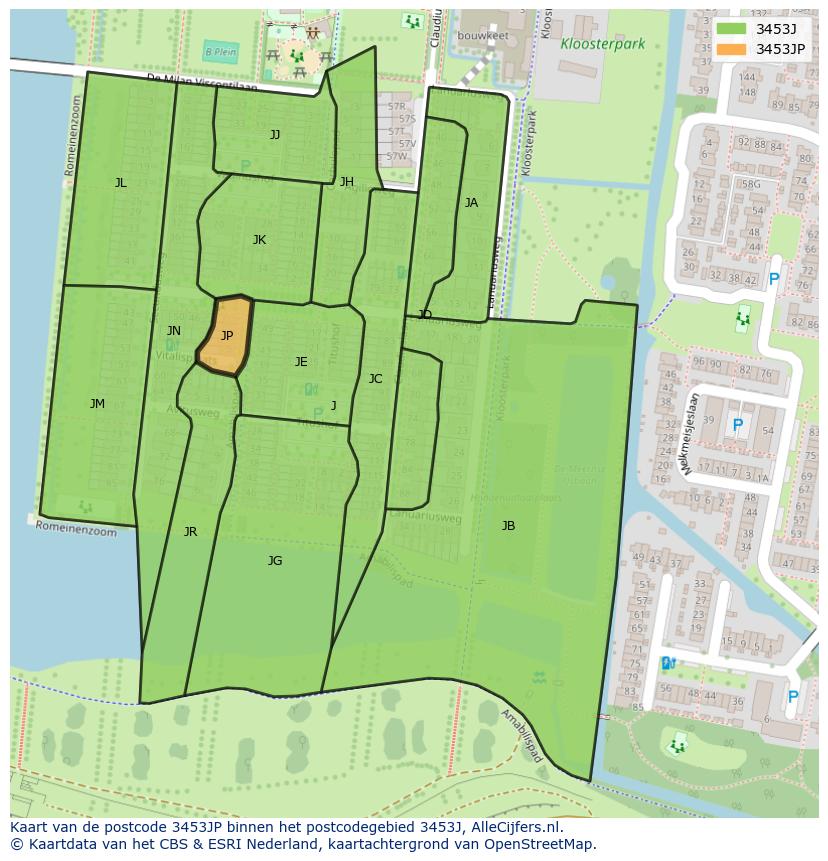 Afbeelding van het postcodegebied 3453 JP op de kaart.