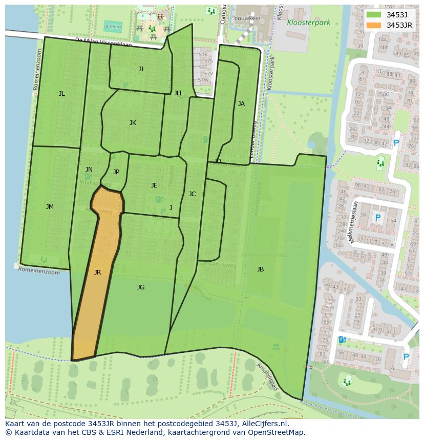 Afbeelding van het postcodegebied 3453 JR op de kaart.
