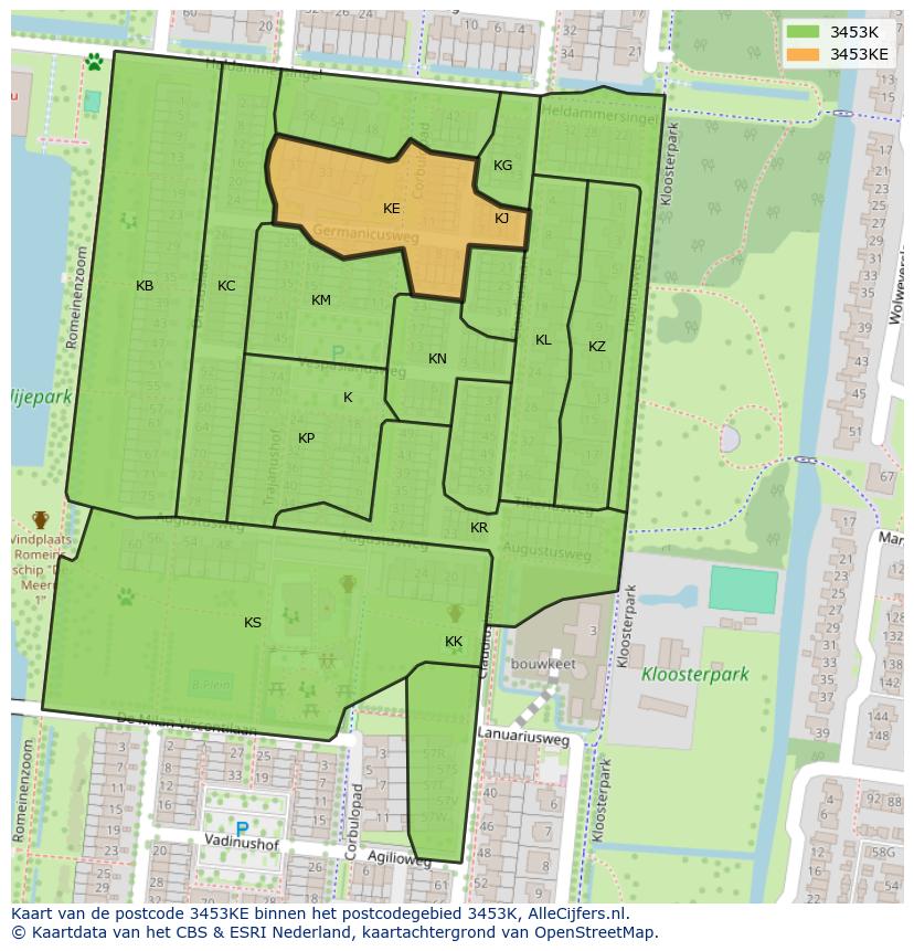 Afbeelding van het postcodegebied 3453 KE op de kaart.