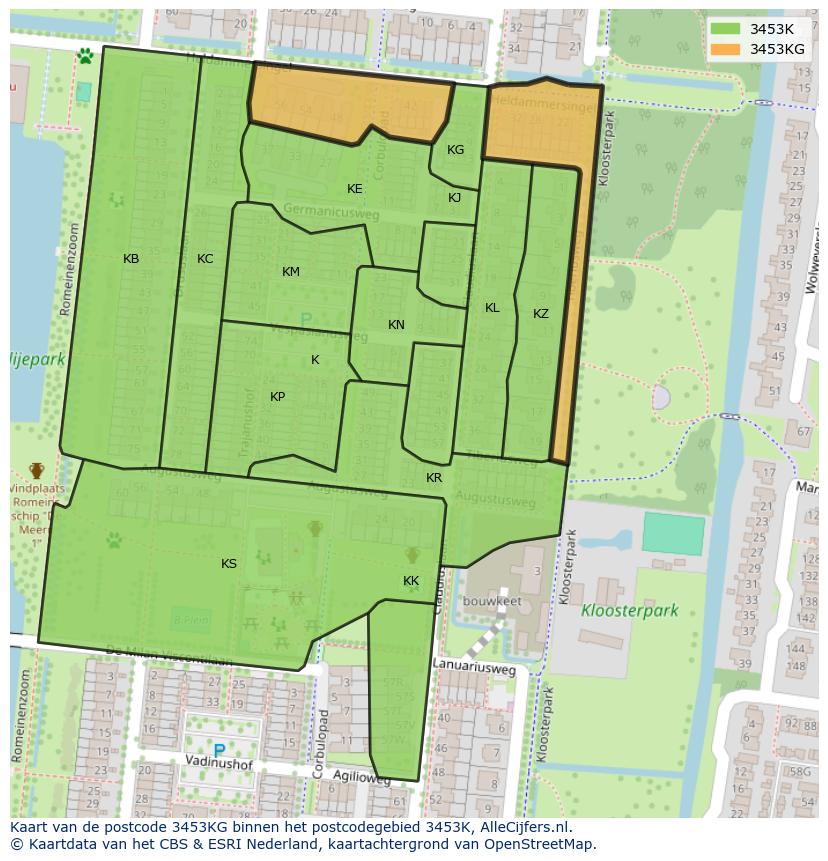 Afbeelding van het postcodegebied 3453 KG op de kaart.