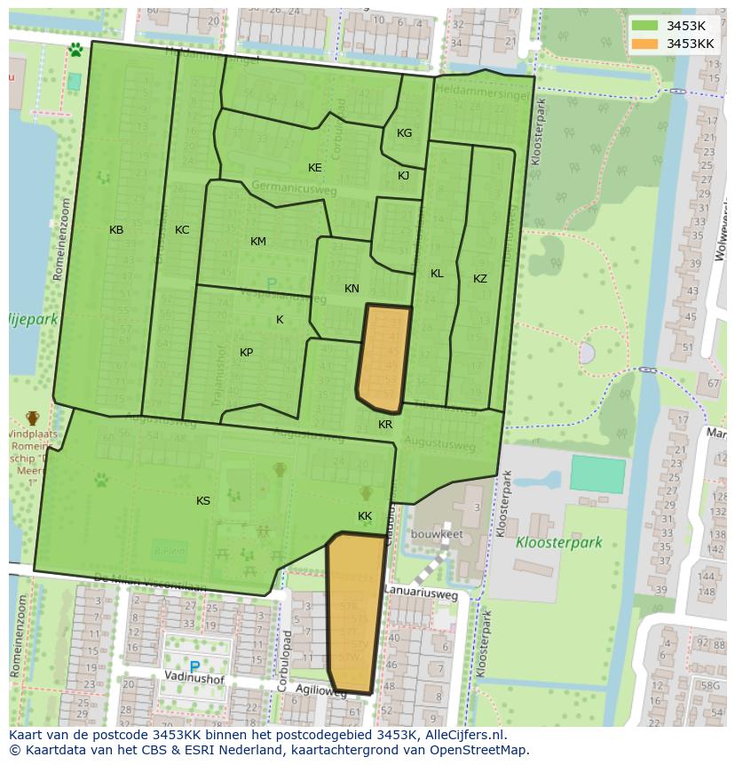 Afbeelding van het postcodegebied 3453 KK op de kaart.