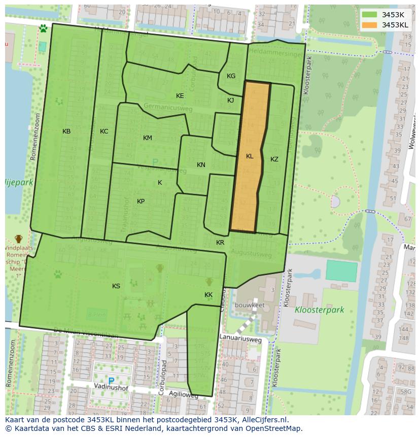 Afbeelding van het postcodegebied 3453 KL op de kaart.