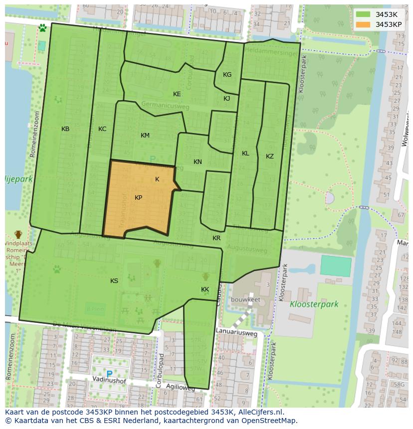 Afbeelding van het postcodegebied 3453 KP op de kaart.