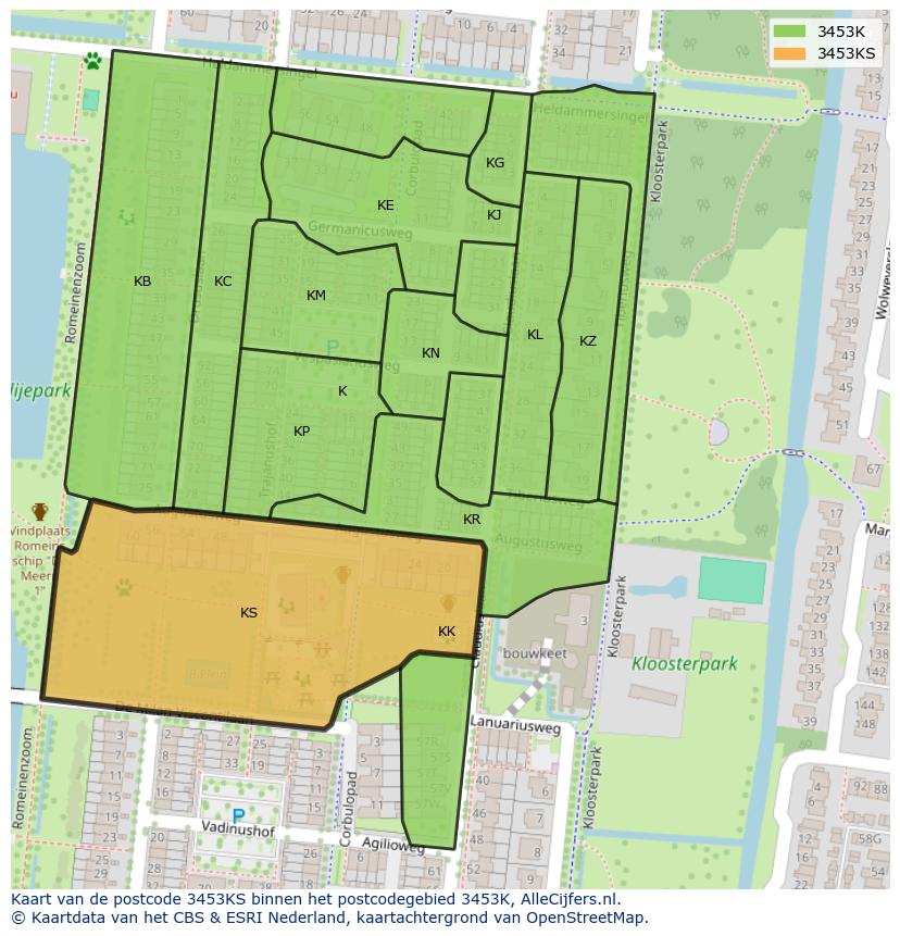 Afbeelding van het postcodegebied 3453 KS op de kaart.