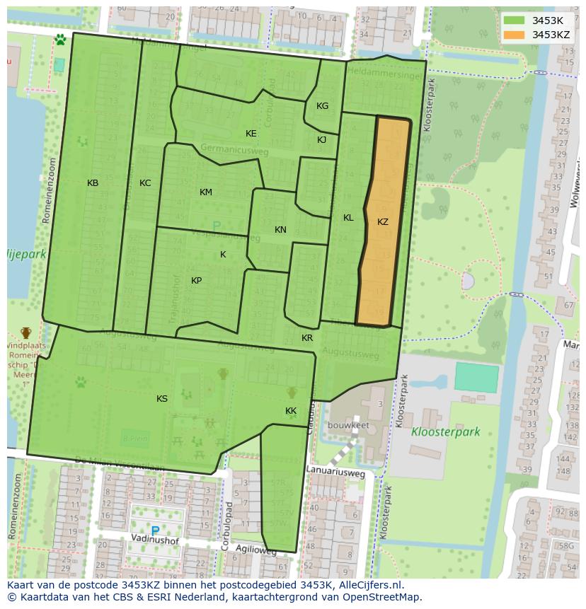 Afbeelding van het postcodegebied 3453 KZ op de kaart.