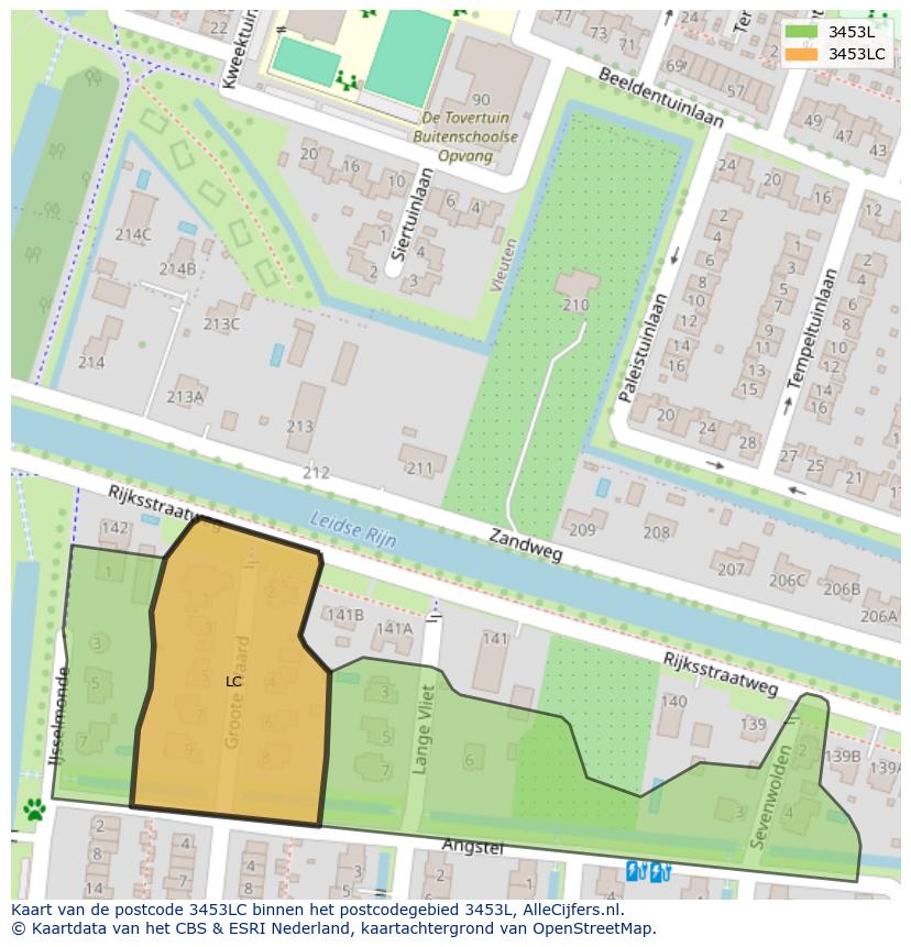 Afbeelding van het postcodegebied 3453 LC op de kaart.