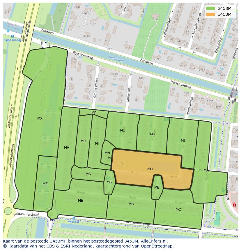 Afbeelding van het postcodegebied 3453 MH op de kaart.