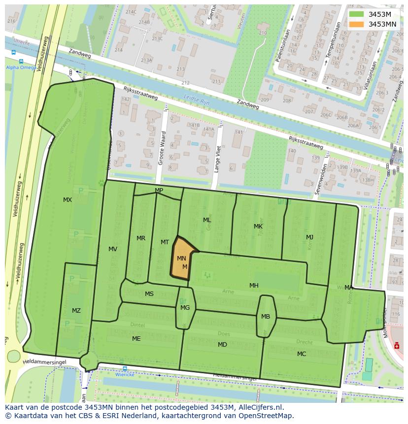 Afbeelding van het postcodegebied 3453 MN op de kaart.