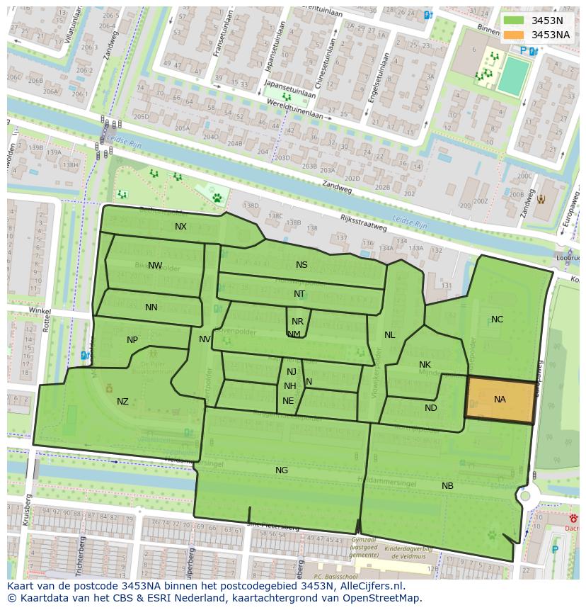 Afbeelding van het postcodegebied 3453 NA op de kaart.