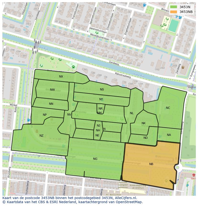 Afbeelding van het postcodegebied 3453 NB op de kaart.