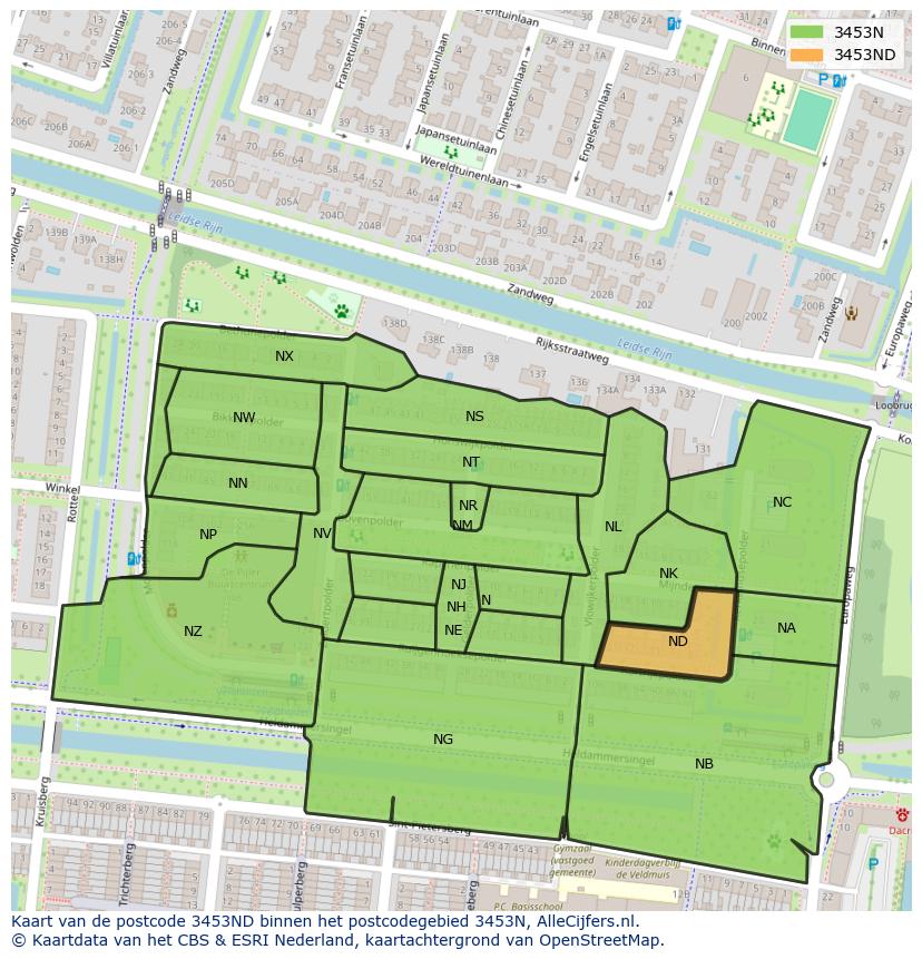 Afbeelding van het postcodegebied 3453 ND op de kaart.