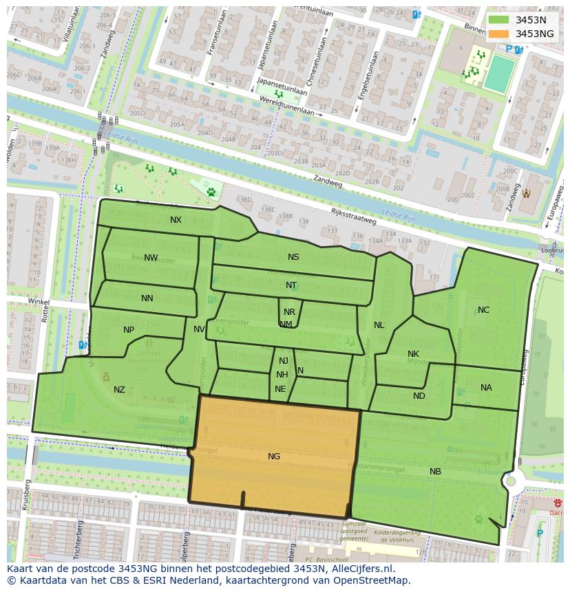 Afbeelding van het postcodegebied 3453 NG op de kaart.