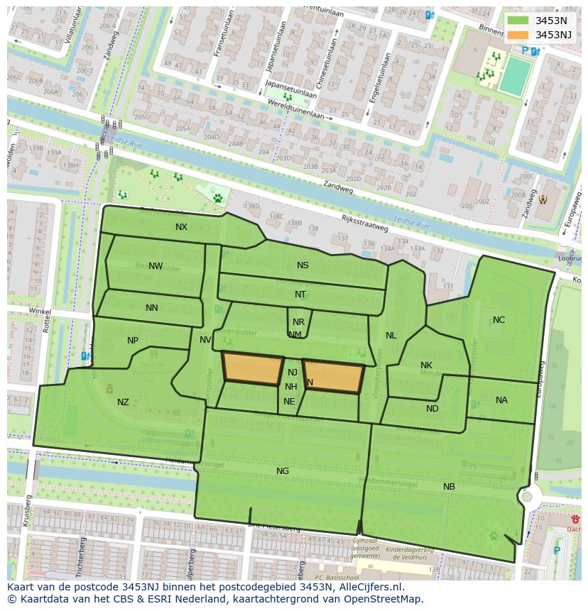 Afbeelding van het postcodegebied 3453 NJ op de kaart.