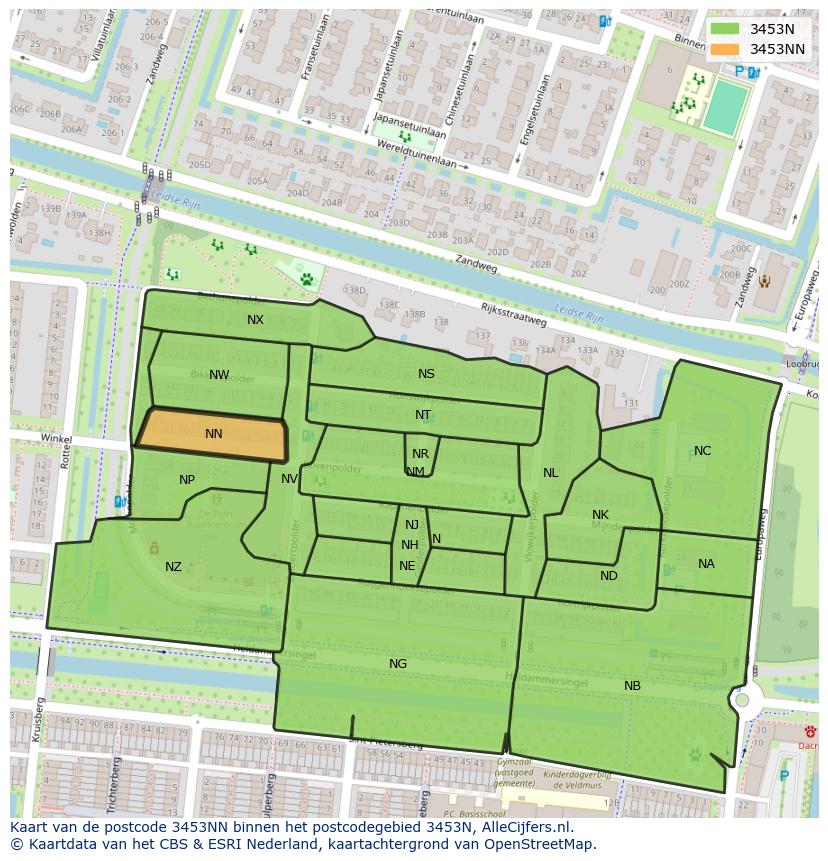 Afbeelding van het postcodegebied 3453 NN op de kaart.