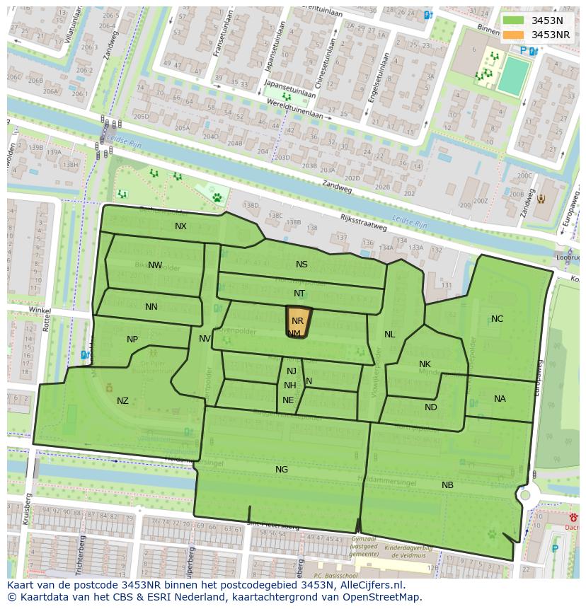 Afbeelding van het postcodegebied 3453 NR op de kaart.