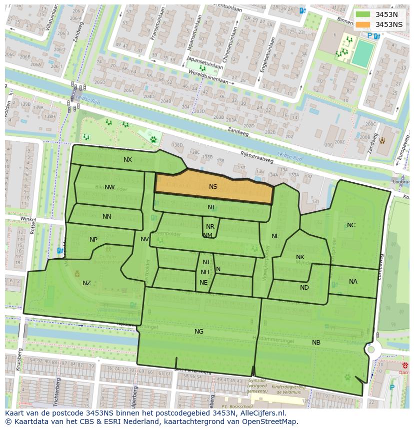 Afbeelding van het postcodegebied 3453 NS op de kaart.