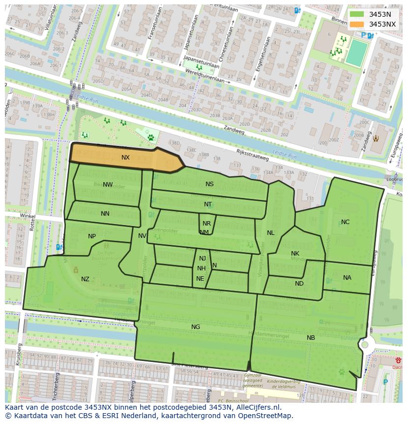 Afbeelding van het postcodegebied 3453 NX op de kaart.
