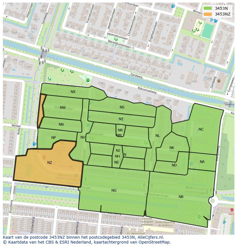 Afbeelding van het postcodegebied 3453 NZ op de kaart.