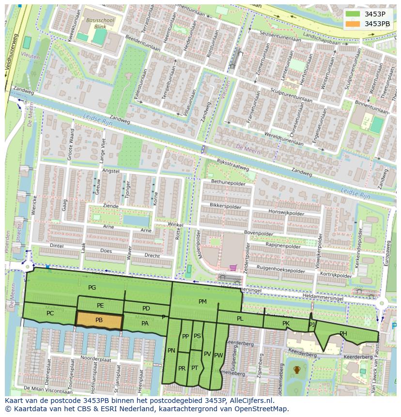Afbeelding van het postcodegebied 3453 PB op de kaart.