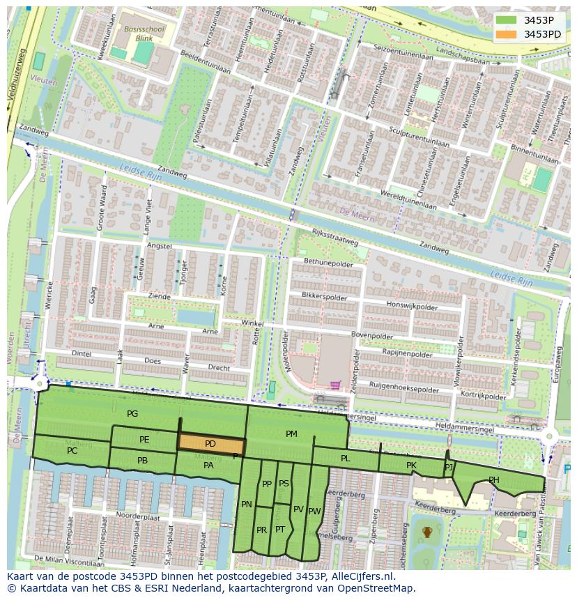 Afbeelding van het postcodegebied 3453 PD op de kaart.