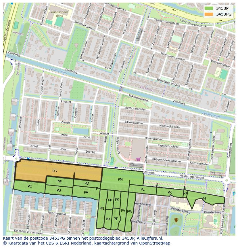 Afbeelding van het postcodegebied 3453 PG op de kaart.
