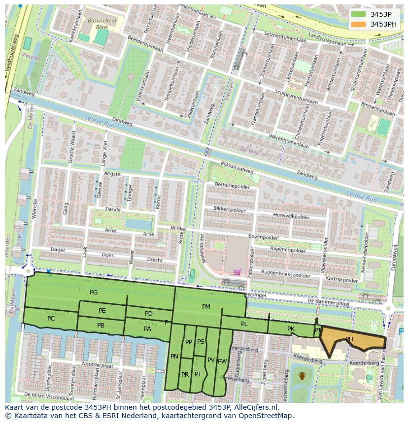 Afbeelding van het postcodegebied 3453 PH op de kaart.
