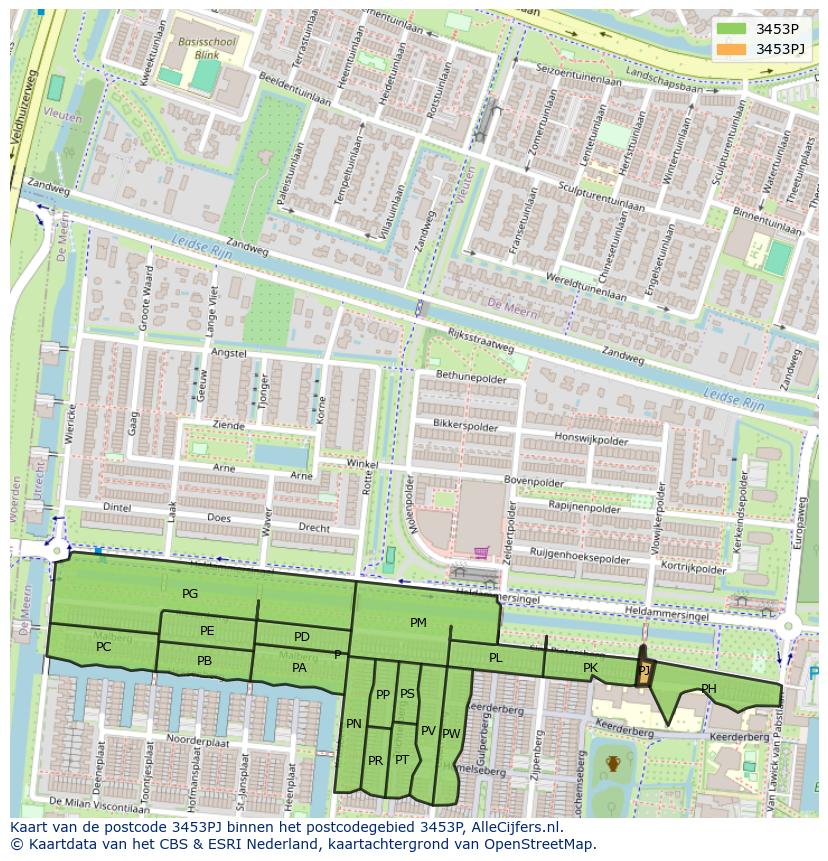 Afbeelding van het postcodegebied 3453 PJ op de kaart.