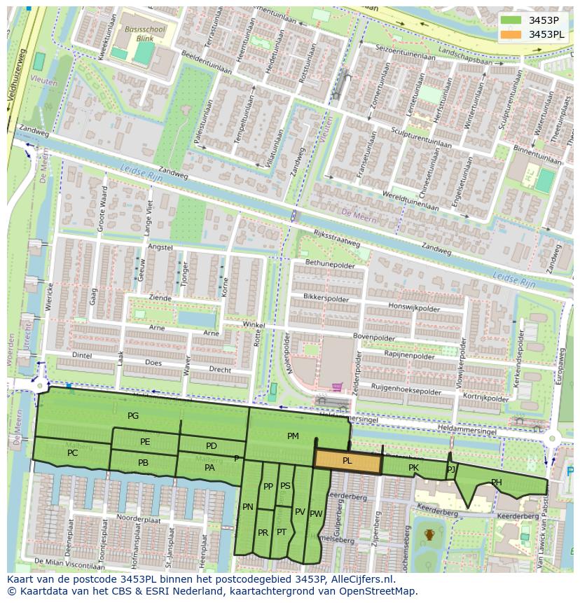 Afbeelding van het postcodegebied 3453 PL op de kaart.