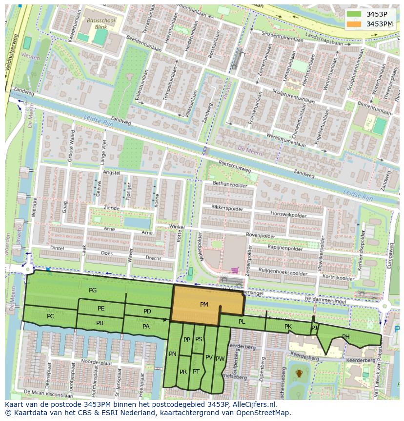 Afbeelding van het postcodegebied 3453 PM op de kaart.