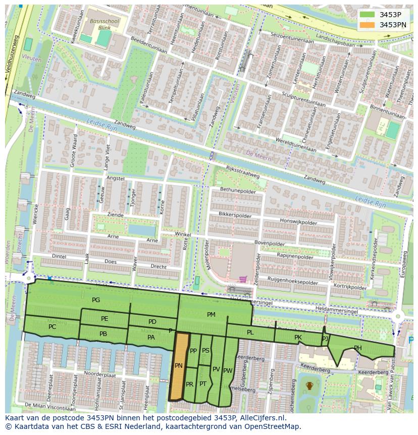 Afbeelding van het postcodegebied 3453 PN op de kaart.