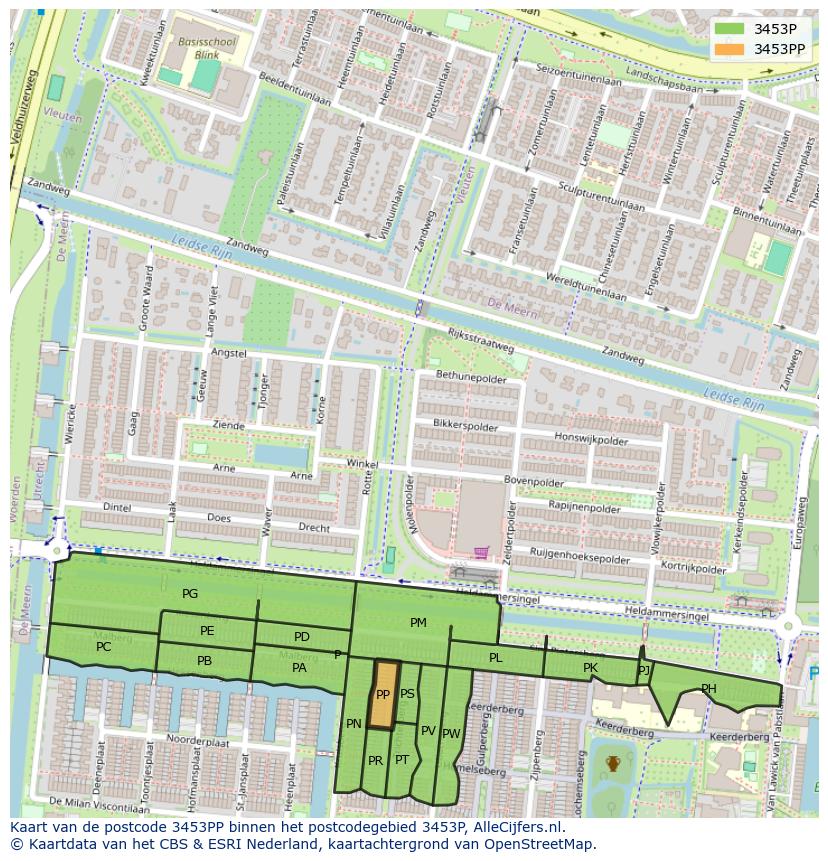 Afbeelding van het postcodegebied 3453 PP op de kaart.